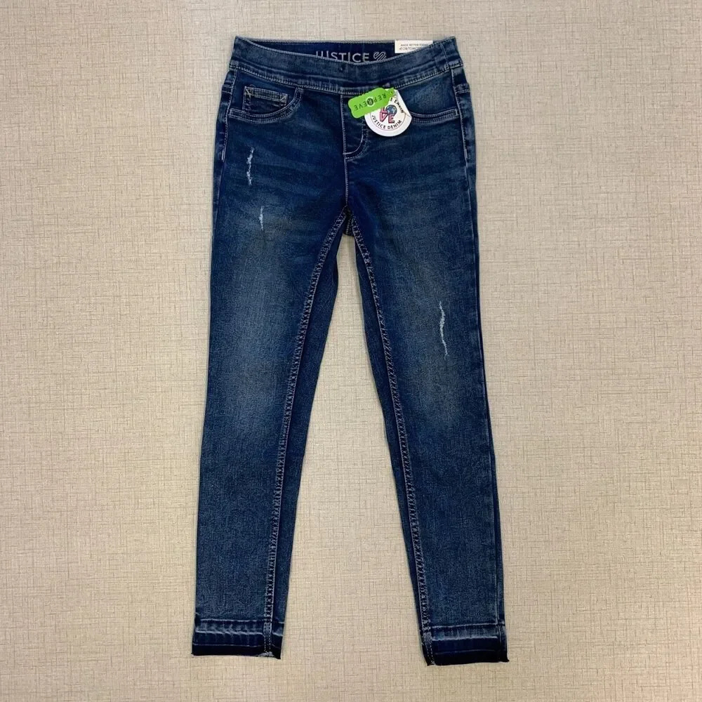 Justice Jeans Girls Youth 10 Blue Repreve Leggings Distressed Stretch Cotton New